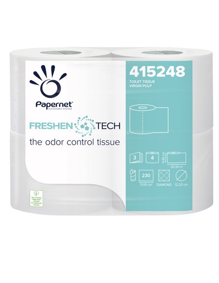 Pacco 4RT Carta igienica 3 veli 25,3mt 230 strappi Freshen Tech Papernet 415248 PAPERNET CARTA IGIENICA