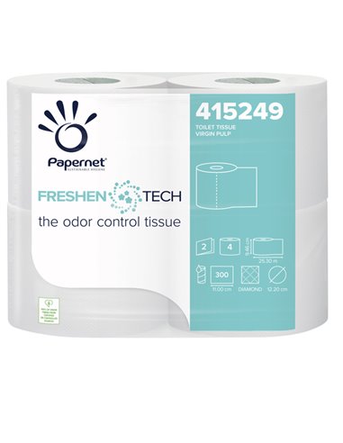 Pacco 4RT Carta igienica 2 veli 33,3mt 300 strappi Freshen Tech Papernet (delist 415249 PAPERNET CARTA IGIENICA