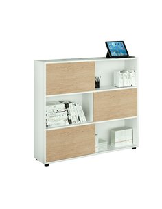 Libreria bassa a 3 ripiani ante scorr. 120X35cm H116cm BIANCO/ROVERE - Tetris 17065/3C ARTEXPORT LIBRERIE