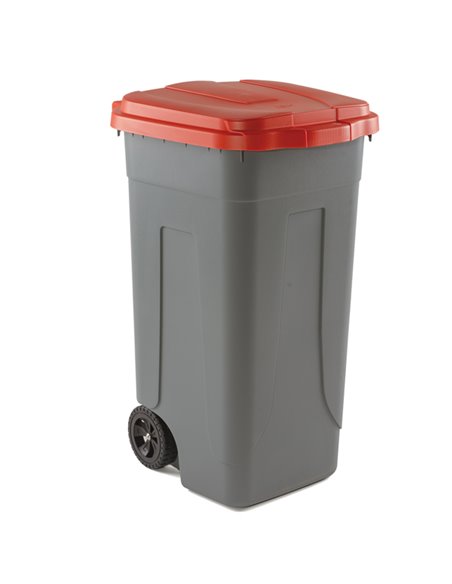 Bidone mobile Cento 100Lt grigio c/coperchio rosso per raccolta differenziata 100/GRC-ROB Mobil Plastic PATTUMIERE E BIDONI