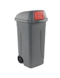 Bidone mobile Cento Push 100Lt grigio c/coperchio rosso per raccolta diff. 100P/GRC-ROB