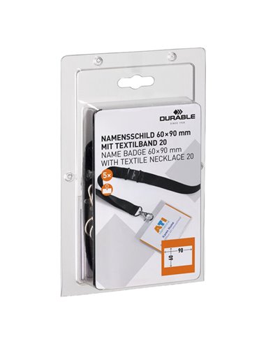 5 Portanome 60x90mm con cordoncino 8600 Durable 8600-01 DURABLE PORTABADGE E ACCESSORI