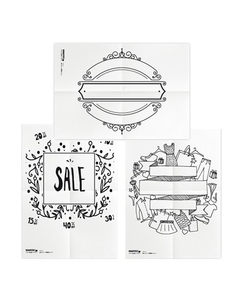 Set 3 stencil su foglio A2 a tema "SCONTI" Securit WD-3A2-SP