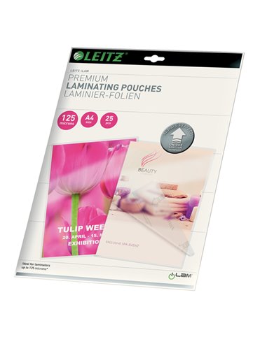 Scatola 25 pouches UDT A4 216X303mm 125mic Leitz 74820000 LEITZ POUCHES PER PLASTIFICARE
