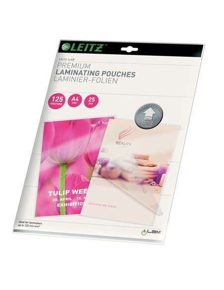 Scatola 25 pouches UDT A4 216X303mm 125mic Leitz 74820000 LEITZ POUCHES PER PLASTIFICARE