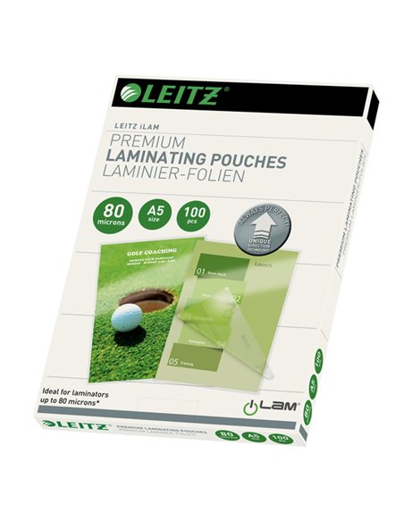 Scatola 100 pouches UDT A5 154 x 216mm 80my Leitz 74920000 LEITZ POUCHES PER PLASTIFICARE
