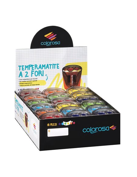 Display 18 temperamatite a 2 fori colori assortiti RiPlast 360280 Colorosa TEMPERAMATITE CON CONTENITORE