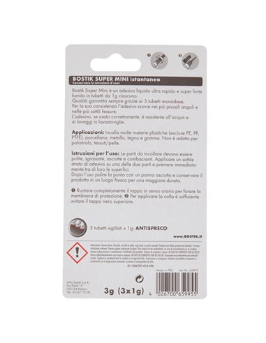 Colla istantanea universale Bostik Super Mini Blister 3x1g D2743 BOSTIK COLLE SPECIALI