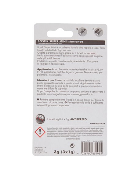 Colla istantanea universale Bostik Super Mini Blister 3x1g D2743 BOSTIK COLLE SPECIALI
