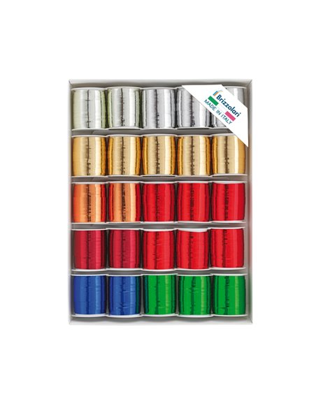 25 rocche nastro metal 6870 10mmx10mt colori assortiti Brizzolari 00308500 BRIZZOLARI NASTRI-FIOCCHI-STELLE