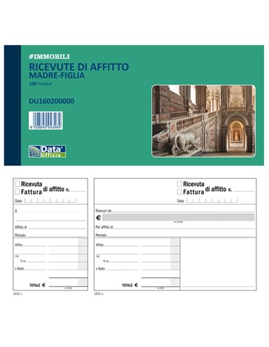 Blocco 100 ricevute/fatture di affitto madre-figlia 10x21,5cm DU160200000 DU160200000 DATA UFFICIO BLOCCHI RICEVUTE-FATTURE