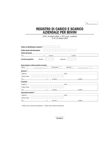 Registro carico/scarico bovini 23pag. num. 31x24,5cm DU138313000 DU DU138313000 DATA UFFICIO MAGAZZINO-TRASPORTI