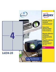 Poliestere adesivo L6134 argento 20fg A4 105x148mm (4et/fg) laser Avery L6134-20 AVERY ETICHETTE POLIESTERE COPY-LASER-INKJET