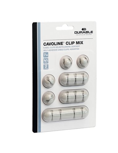 Mix di 7 Clip fermacavi adesivi - grigio - Cavoline Clip Mix Durable 5041-10 DURABLE ADATTATORI-CAVI-ORGANIZZACAVI