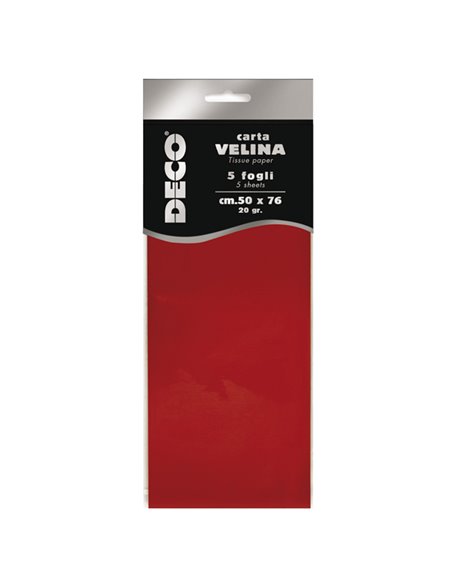 Busta 5 fogli carta velina 20gr 50x76cm rosso DECO 12283/06 DECO CARTA CRESPA-VELINA