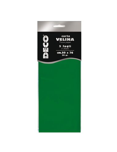 Busta 5 fogli carta velina 20gr 50x76cm verde chiaro DECO 12283/16 DECO CARTA CRESPA-VELINA