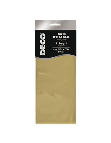 Busta 5 fogli carta velina 20gr 50x76cm oro perlescente DECO 12295/02 DECO CARTA CRESPA-VELINA