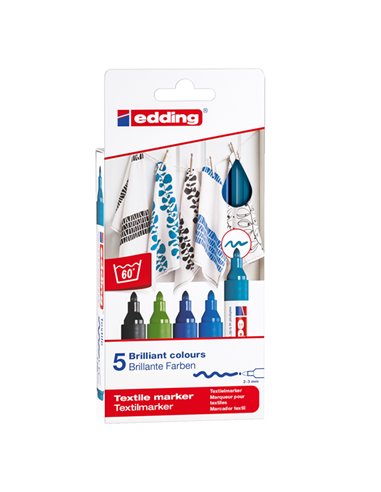 Astuccio 5 colori freddi per tessuto punta 2,0-3,0mm 4500 Edding 4-4500-5099 EDDING SPECIALI (CD-VETRO-TESSUTI-ECC.)