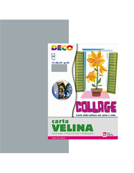 Busta di carta velina 24fg 50x76cm argento DECO 05323 DECO CARTA CRESPA-VELINA