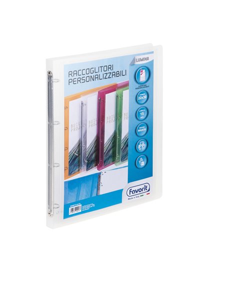 Racc. personalizzabile Lumina 22X30 4 anelli tondi D15 PP trasparente Favorit 100460713 FAVORIT RACCOGLITORI PERSONALIZZABILI