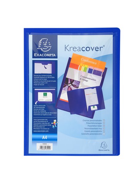 Cartella di presentazione in PP 2 alette blu. Kreacover A4 Exacompta 43502E EXACOMPTA CARTELLINE A TRE LEMBI PLASTICA