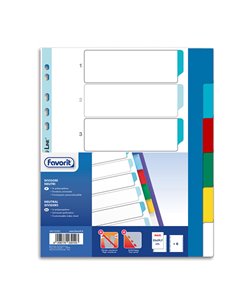 Divisori neturi PP A4 maxi 6 tacche col. Ass. Favorit 400132503 FAVORIT DIVISORI-SEPARATORI CON TASTI NEUTRI