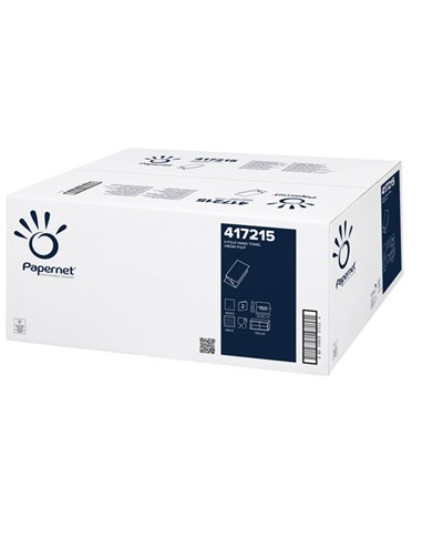Pacco 150 asciugamani piegati a V goffrato a onda Papernet 417215 PAPERNET ASCIUGAMANI PIEGATI E IN ROTOLO