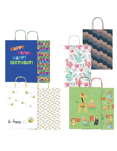 Shopper carta kraft c/manici in carta ritorta 16x21x8cm fantasie ass. Rex Sadoch SDX16ASS