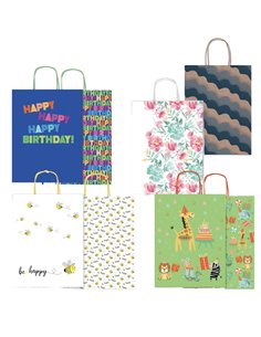 Shopper carta kraft c/manici carta ritorta 26x34,5x12cm fantasie ass. Rex Sadoch SDX26ASS REX SADOCH SHOPPERS E SACCHETTI REGALO
