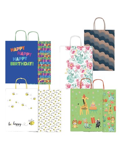 Shopper carta kraft c/manici carta ritorta 26x34,5x12cm fantasie ass. Rex Sadoch SDX26ASS REX SADOCH SHOPPERS E SACCHETTI REGALO