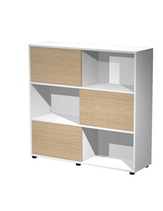 Libreria bassa a 3 ripiani ante scorr. 120X35cm H116cm ROVERE/BIANCO - Tetris 17065/C3 ARTEXPORT LIBRERIE