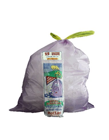 15 Sacchi viola 55x65cm 44Lt 18µ con maniglie Rolsac 10050 Rolsac SACCHI RIFIUTI