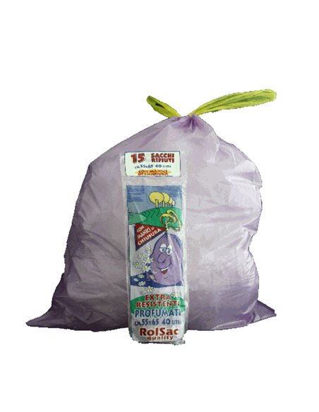 15 Sacchi viola 55x65cm 44Lt 18µ con maniglie Rolsac 10050 Rolsac SACCHI RIFIUTI