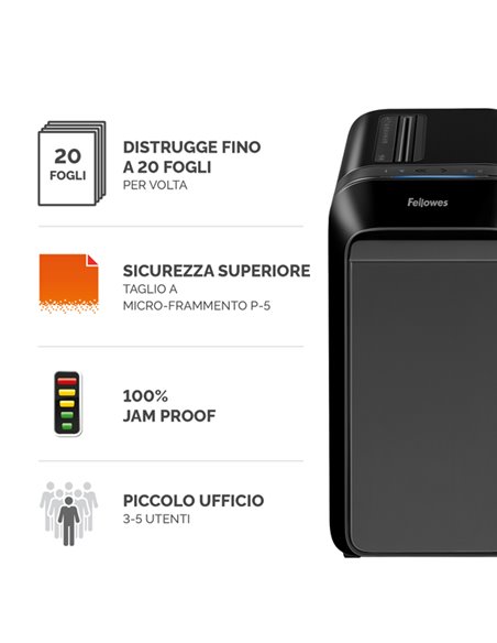 Distruggidocumenti a microframmenti LX-221 nero Fellowes 5050401 FELLOWES A FRAMMENTI E MICROFRAMMENTI