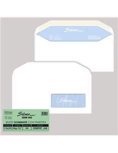 500 buste SILVER MATIC LUX FSC® gommata bianca c/finestra 110x230mm 80gr Pigna E 0388987AM