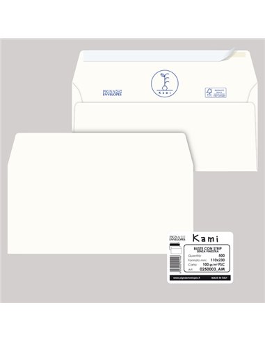500 buste KAMI STRIP bianca carta riciclata FSC® s/finestra110x230mm 100gr Pigna 0250003AM Pigna Envelopes BUSTE COMMERCIALI