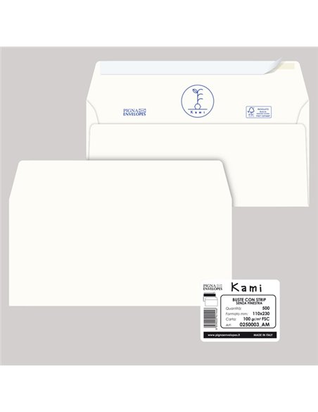 500 buste KAMI STRIP bianca carta riciclata FSC® s/finestra110x230mm 100gr Pigna 0250003AM Pigna Envelopes BUSTE COMMERCIALI