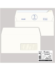 500 buste KAMI STRIP bianca carta riciclata FSC c/finestra 110x230mm 100gr Pigna 0250004AM