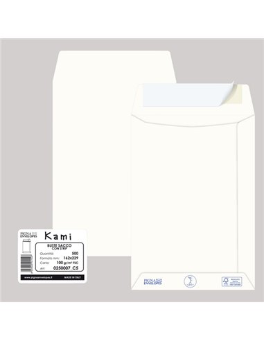 500 buste sacco KAMI STRIP bianca carta riciclata FSC® 162x229mm 100gr Pigna Env 0250007C5