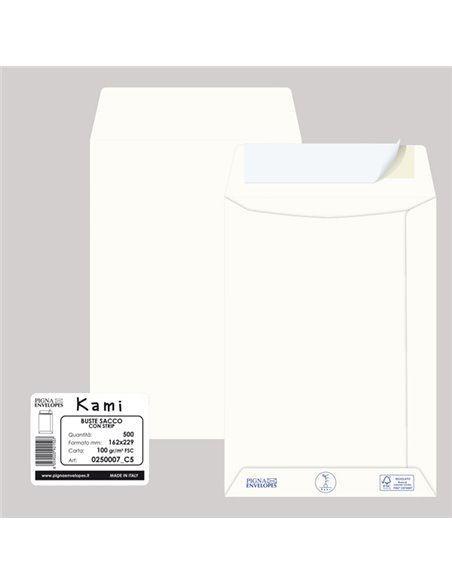 500 buste sacco KAMI STRIP bianca carta riciclata FSC® 162x229mm 100gr Pigna Env 0250007C5