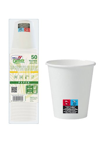 50 Bicchieri in carta 250ml con marcatura S.U.P Dopla Green 42134 DOPLA BICCHIERI E CANNUCCE MONOUSO