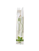 250 Bis Coltello e forchetta in CPLA bianco con tovagliolo Leone Q2048.S