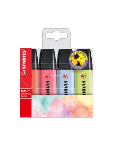 Astuccio 4 evidenziatori Stabilo Boss pastel lime/ciliegio/ghiaccio/corallo 70/4-3
