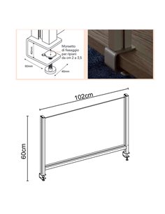 Schermo protettivo da scrivania H60xL102cm con morsetto alluminio silver PTA3-105 2