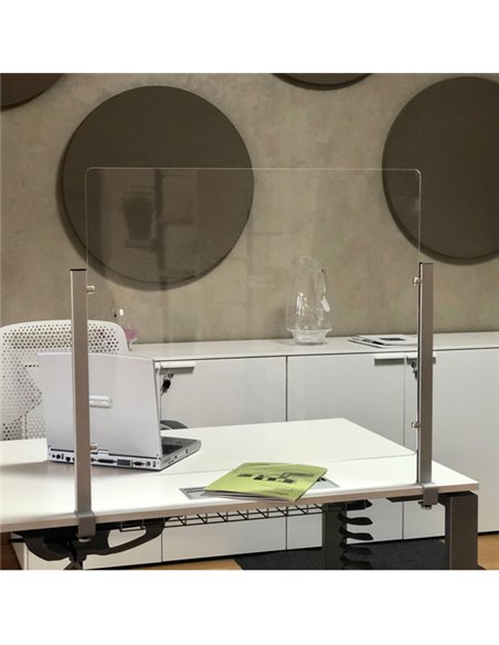 Schermo protettivo da scrivania Slim H65xL107cm con morsetto alluminio silver 1605056