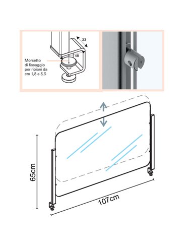 Schermo protettivo da scrivania Slim H65xL107cm con morsetto alluminio silver 1605056