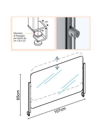 Schermo protettivo da scrivania Slim H65xL107cm con morsetto alluminio silver 1605056