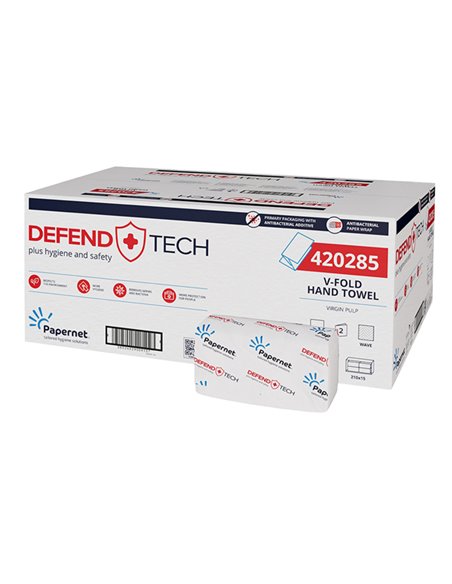 Pacco 210 asciugamani piegati a V Defend Tech 420285 PAPERNET ASCIUGAMANI PIEGATI E IN ROTOLO