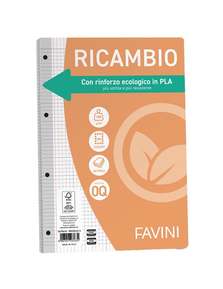 Ricambi c/rinforzo ecologico f.to A4 100gr 40fg 5mm c/margine Favini A475414 FAVINI RICAMBI FORATI