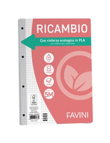 Ricambi c/rinforzo ecologico f.to A4 100gr 40fg 5mm Favini A475404 FAVINI RICAMBI FORATI
